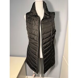 New Directions Studio Black Puffer Vest Quilted Zip Front Cinched Back Womens M